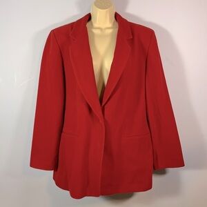 Harvé Bernard wool cashmere holiday red one button classic blazer jacket size 16